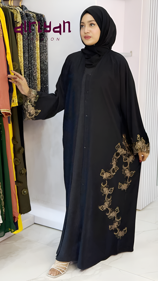 Dubai Hand Embroidery lace with Stone Work ,Abaya With Hijab