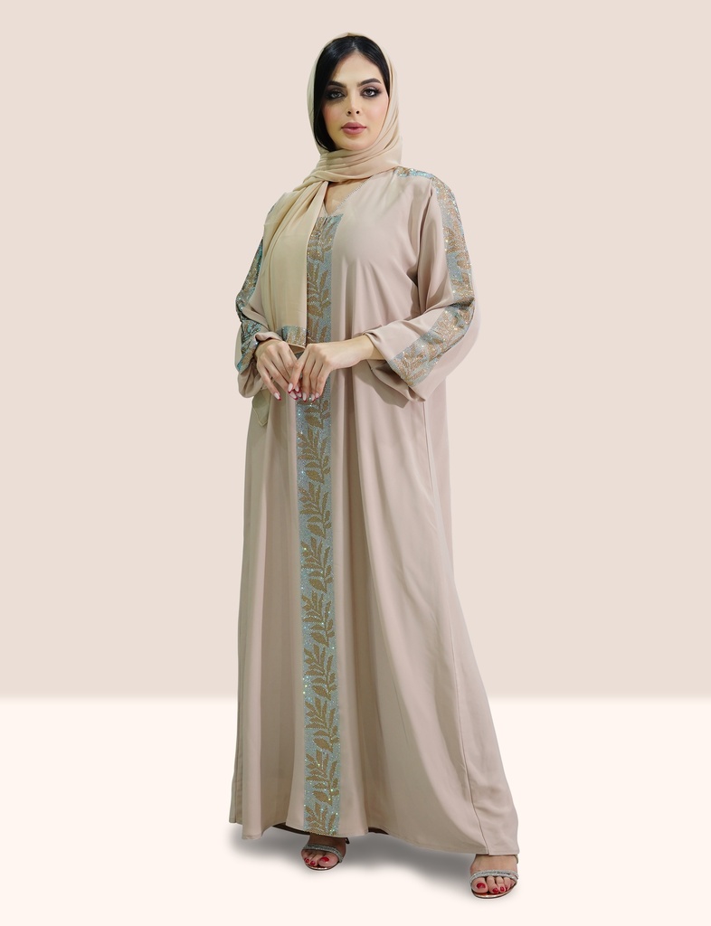 Kanan Color Abaya Embellished with Dual Colour Crystal