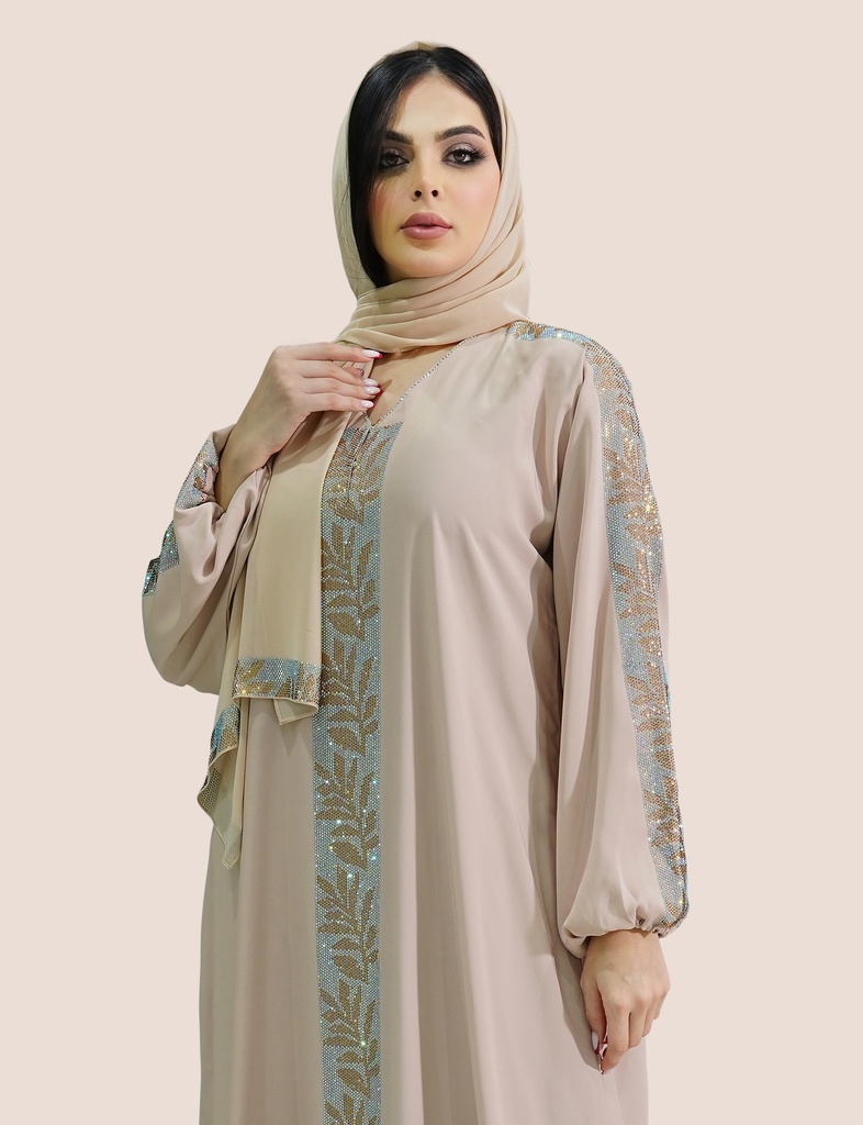 Kanan Color Abaya Embellished with Dual Colour Crystal
