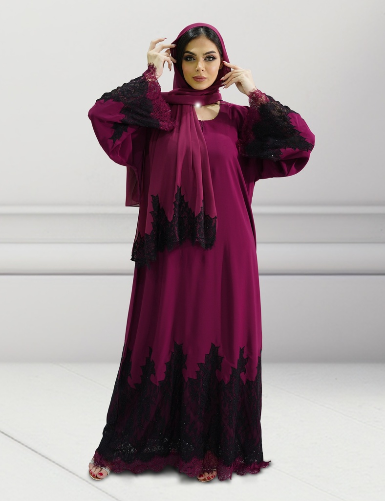 Sahar Dual lace Embroidery Abaya