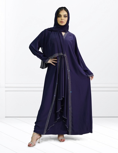 Liyana Modern Cut Abaya with Asymmetric Chiffon Attachment